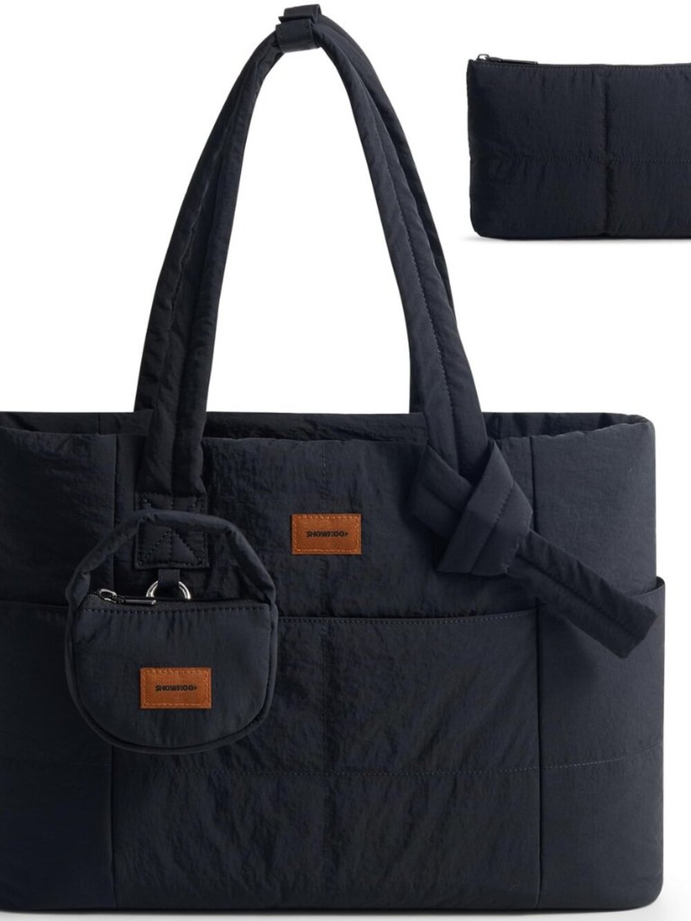 Puffer Tote Bag for Women, Lightweight Quilted Tote Handbag with Mini Pouch
